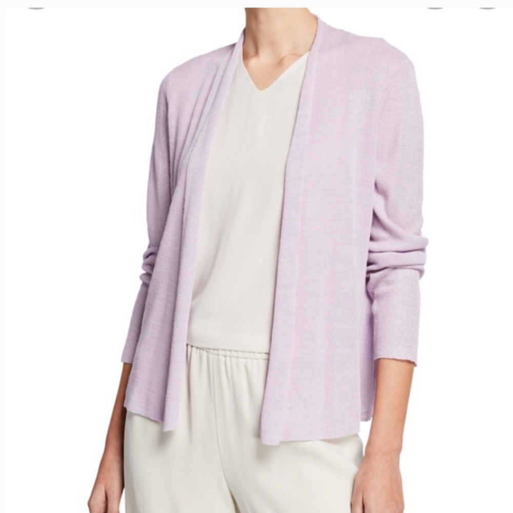 Eileen Fisher Organic Linen size XLarge Open Front Lilac Cardigan Sweater